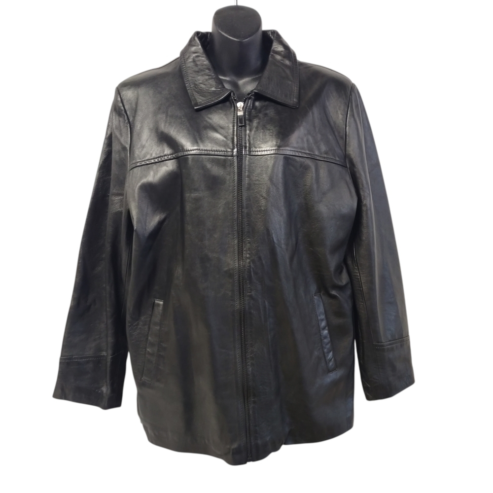 Vintage Men's Black Genuine Leather Jacket Button Lined Size L